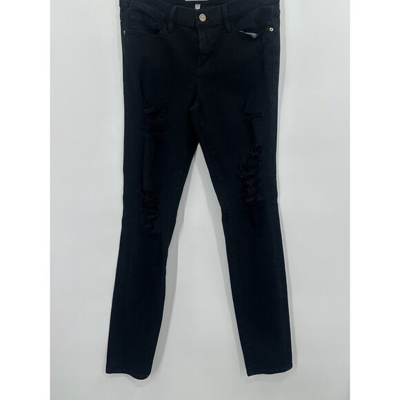 Frame Le Skinny de Jeanne Black Jeans 29 Raw Hem Distressed Mid Rise stretch - Picture 1 of 15